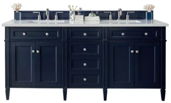 Brittany 72" Double Vanity, Victory Blue w/ 3 CM Carrara Marble Top