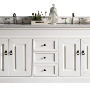 Brookfield 72″ Double Vanity, Bright White w/ 3 CM Arctic Fall Solid Surface Top