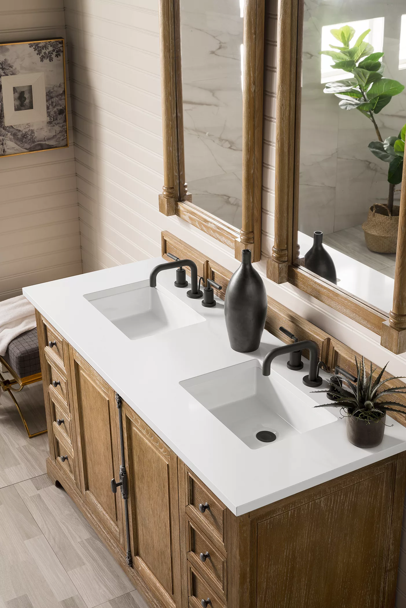 Providence 60" Double Vanity, Driftwood w/ 3 CM White Zeus Quartz Top - Image 3