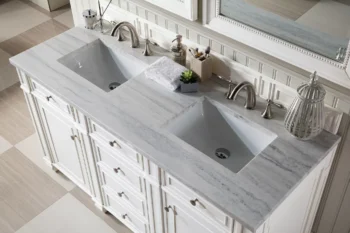 Bristol 60" Double Vanity, Bright White w/ 3 CM Arctic Fall Solid Surface Top - Image 3