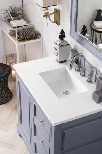 De Soto 36" Single Vanity, Silver Gray w/ 3 CM White Zeus Quartz Top - Image 3