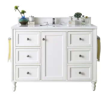 Copper Cove Encore 48" Single Vanity, Bright White w/ 3 CM Eternal Jasmine Pearl Quartz Top