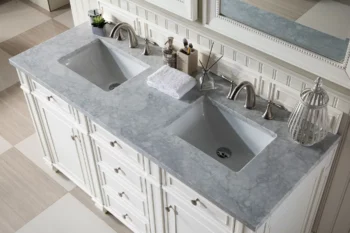 Bristol 60" Double Vanity, Bright White w/ 3 CM Carrara Marble Top - Image 6