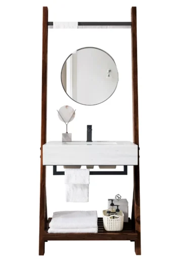 Lakeside 30" Single Vanity, Mid-Century Walnut w/ Arctic Fall Solid Surface Top