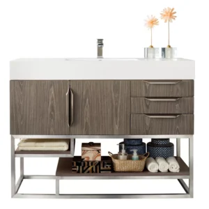 Columbia 48″ Single Vanity, Ash Gray w/ Glossy White Composite Stone Top