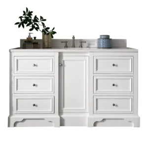 De Soto 60″ Single Vanity, Bright White w/ 3 CM Arctic Fall Solid Surface Top