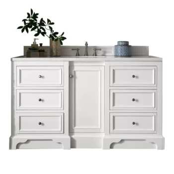 De Soto 60" Single Vanity, Bright White w/ 3 CM White Zeus Quartz Top
