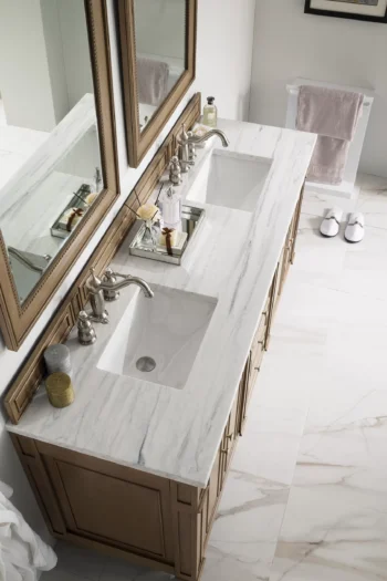 Bristol 72" Double Vanity, Whitewashed Walnut w/ 3 CM Arctic Fall Solid Surface Top - Image 4