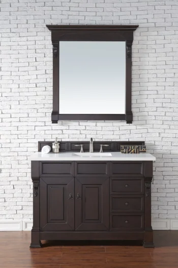 Brookfield 48" Single Vanity, Burnished Mahogany w/ 3 CM White Zeus Quartz Top - Image 2