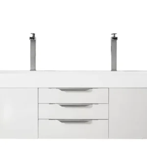 Mercer Island 72″ Double Vanity, Glossy White w/ Glossy White Composite Stone Top