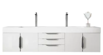 Mercer Island 72" Double Vanity, Glossy White w/ Glossy White Composite Stone Top