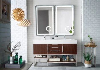 Columbia 59" Double Vanity, Coffee Oak w/ Glossy White Composite Stone Top - Image 2