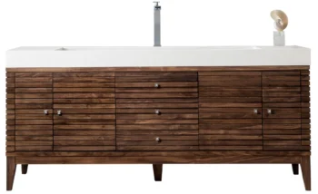 Linear 72" Single Vanity, Mid-Century Walnut w/ Glossy White Composite Stone Top