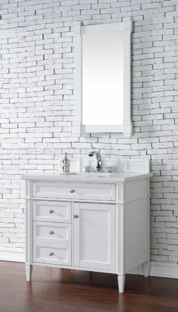 Brittany 36" Single Vanity, Bright White w/ 3 CM White Zeus Quartz Top - Image 3