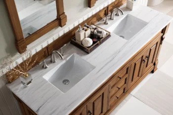 Brookfield 72" Double Vanity, Country Oak w/ 3 CM Arctic Fall Solid Surface Top - Image 3