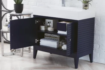 Linear 36" Single Vanity, Victory Blue w/ Glossy White Composite Stone Top - Image 4