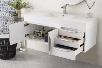 Mercer Island 48" Single Vanity, Glossy White, w/ Glossy White Composite Stone Top - Image 4
