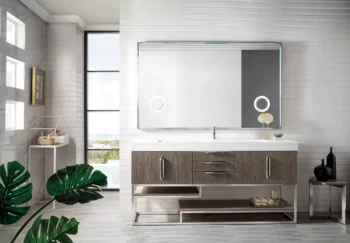 Columbia 72" Single Vanity, Ash Gray w/ Glossy White Composite Stone Top - Image 2