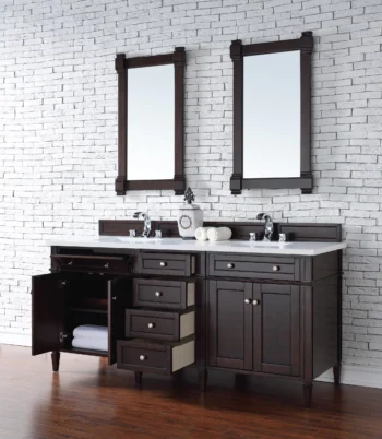 Brittany 72" Double Vanity, Burnished Mahogany w/ 3 CM White Zeus Quartz Top - Image 4