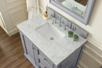 De Soto 36" Single Vanity, Silver Gray w/ 3 CM Carrara Marble Top - Image 3