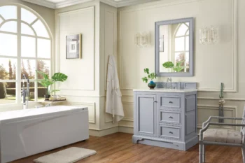 De Soto 36" Single Vanity, Silver Gray w/ 3 CM Arctic Fall Solid Surface Top - Image 3