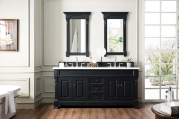 Brookfield 72" Double Vanity, Antique Black w/ 3 CM Arctic Fall Solid Surface Top - Image 2