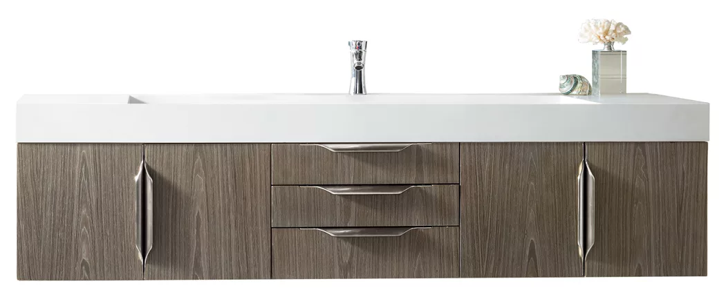 Mercer Island 72" Single Vanity, Ash Gray w/ Glossy White Composite Stone Top