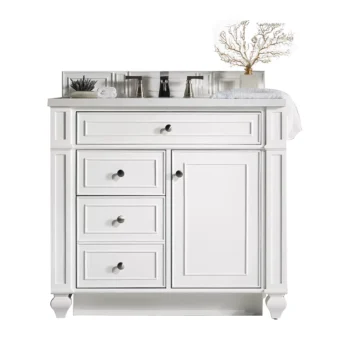 Bristol 36" Single Vanity, Bright White w/ 3 CM Eternal Jasmine Pearl Quartz Top