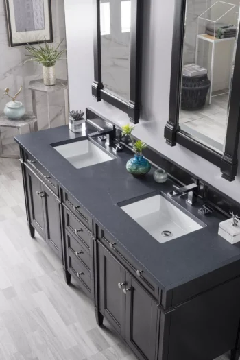 Brittany 72" Double Vanity, Black Onyx w/ 3 CM Charcoal Soapstone Quartz Top - Image 3