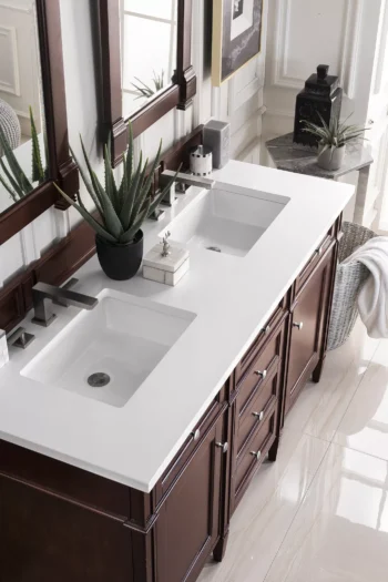 Brittany 60" Double Vanity, Burnished Mahogany w/ 3 CM White Zeus Quartz Top - Image 3