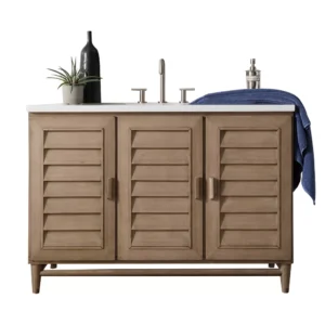 Portland 48″ Single Vanity Whitewashed Walnut w/ 3 CM Eternal Jasmine Pearl Quartz Top
