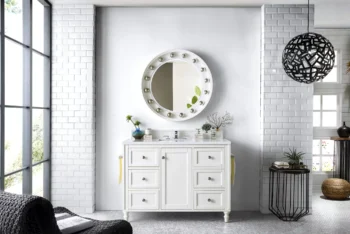 Copper Cove Encore 48" Single Vanity, Bright White w/ 3 CM Eternal Jasmine Pearl Quartz Top - Image 2