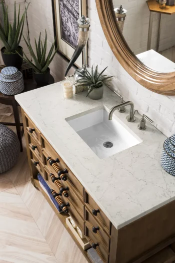 Malibu 48" Single Vanity, Honey Alder w/ 3 CM Eternal Jasmine Pearl Quartz Top - Image 3