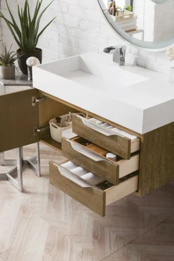 Mercer Island 36" Single Vanity, Latte Oak w/ Glossy White Composite Stone Top - Image 4