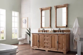 Providence 72" Double Vanity, Driftwood w/ 3 CM Carrara Marble Top - Image 3