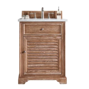 Savannah 26″ Single Vanity, Driftwood w/ 3 CM Eternal Jasmine Pearl Quartz Top
