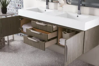 Mercer Island 59" Double Vanity, Ash Gray w/ Glossy White Composite Stone Top - Image 4