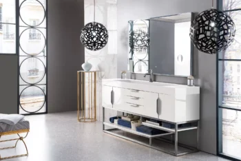 Columbia 72" Single Vanity, Glossy White w/ Glossy White Composite Stone Top - Image 2