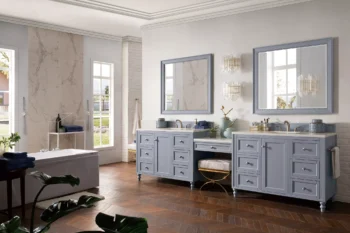 Copper Cove Encore 122" Double Vanity Set, Silver Gray w/ 3 CM Arctic Fall Solid Surface Top - Image 5