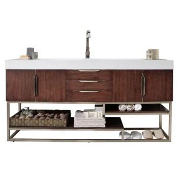 Columbia 72" Single Vanity, Coffee Oak w/ Glossy White Composite Stone Top