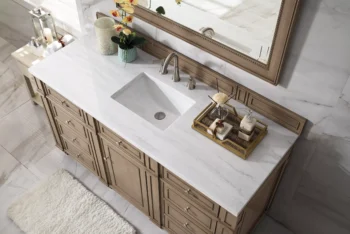 Bristol 60" Single Vanity, Whitewashed Walnut w/ 3 CM Arctic Fall Solid Surface Top - Image 5
