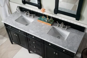 Brittany 72" Double Vanity, Black Onyx w/ 3 CM Carrara Marble Top - Image 5