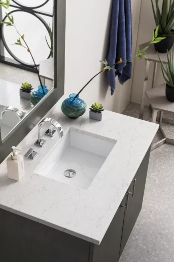 Metropolitan 36" Single Vanity, Silver Oak w/ 3 CM Eternal Jasmine Pearl Quartz Top - Image 3