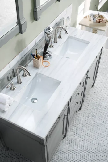 Brittany 60" Double Vanity, Urban Gray w/ 3 CM Arctic Fall Solid Surface Top - Image 3