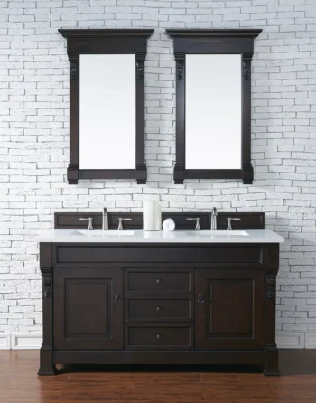 Brookfield 60" Double Vanity, Burnished Mahogany w/ 3 CM White Zeus Quartz Top - Image 2