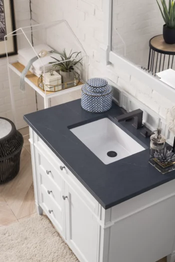 Brittany 36" Single Vanity, Bright White w/ 3 CM Charcoal Soapstone Quartz Top - Image 3