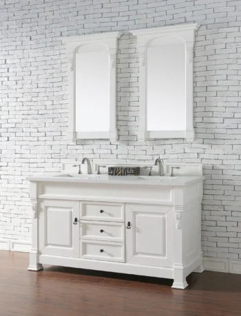 Brookfield 60" Double Vanity, Bright White w/ 3 CM White Zeus Quartz Top - Image 3