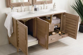 Portland 60" Double Vanity Whitewashed Walnut w/ 3 CM Arctic Fall Solid Surface Top - Image 4