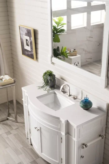 Brittany 46" Single Vanity, Bright White w/ 3 CM White Zeus Quartz Top - Image 3