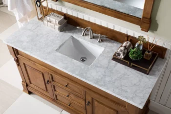 Brookfield 60" Single Vanity, Country Oak w/ 3 CM Carrara Marble Top - Image 5